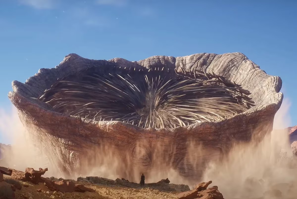 Pass deg – løper du for lenge på åpen sand, vekker du Shai-Hulud, den legendariske sandormen. Den dukker opp uten nåde og sluker både deg og alt du eier på et øyeblikk.