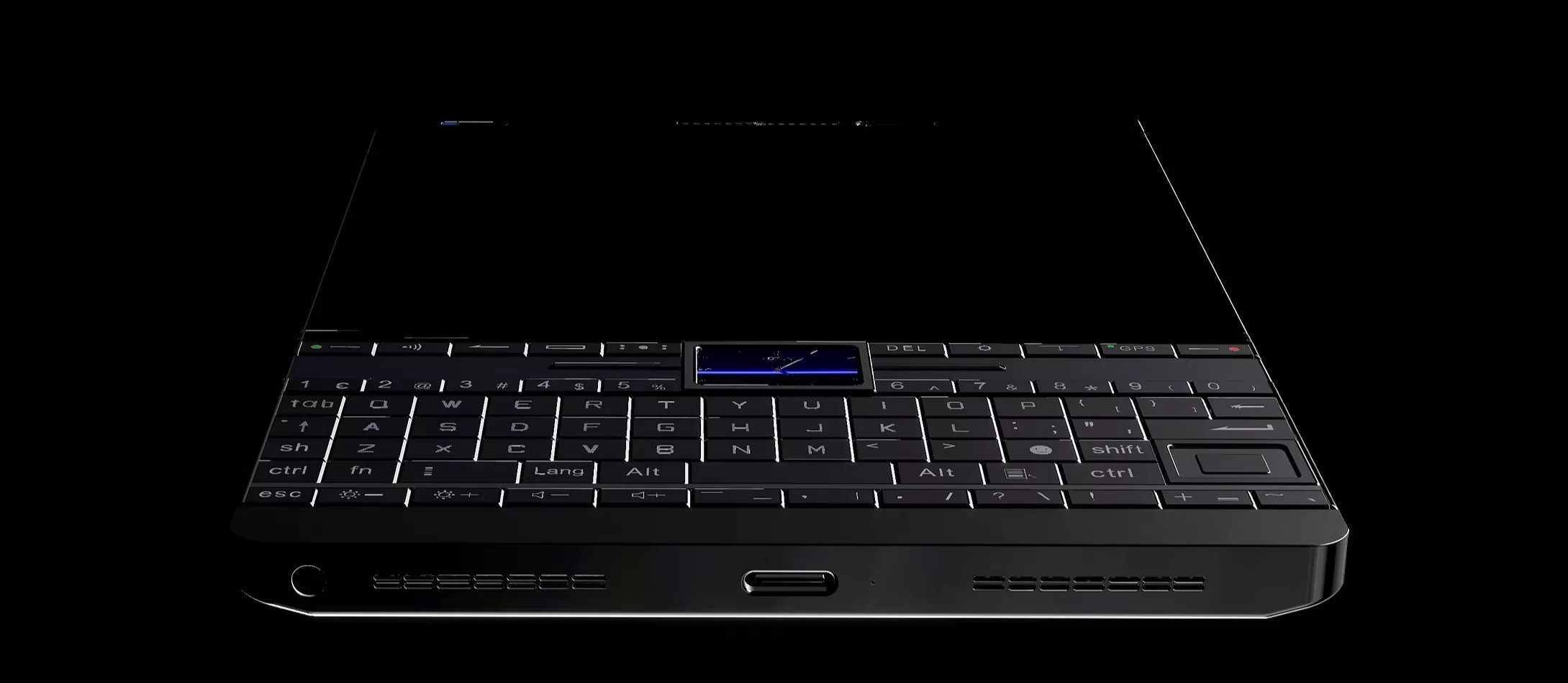 Smarttelefonen har et stort tastatur med en hurtigtilgangslinje plassert rett under skjermen.