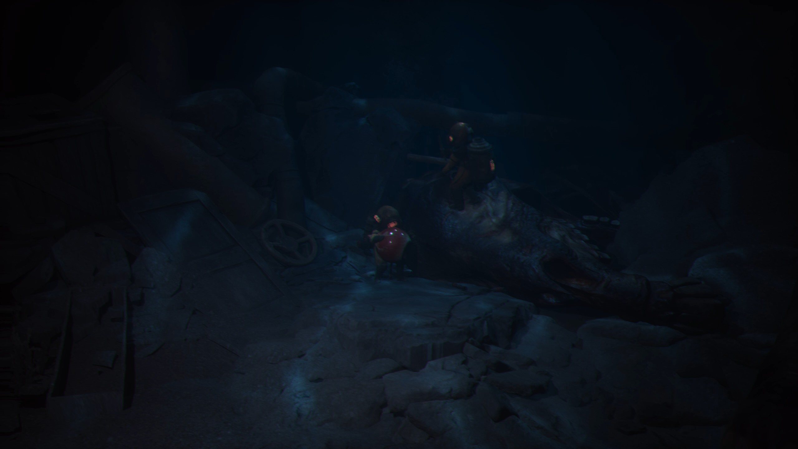 En hval blokkerer veien din? Å, det er enkelt – du trenger bare å gå ned til bunnen, rive ut øyet på det døde monsteret og sette det inn i hvalen. Den vil umiddelbart slutte å være trist og svømme vekk for å gjøre sitt. Logisk? Logisk!