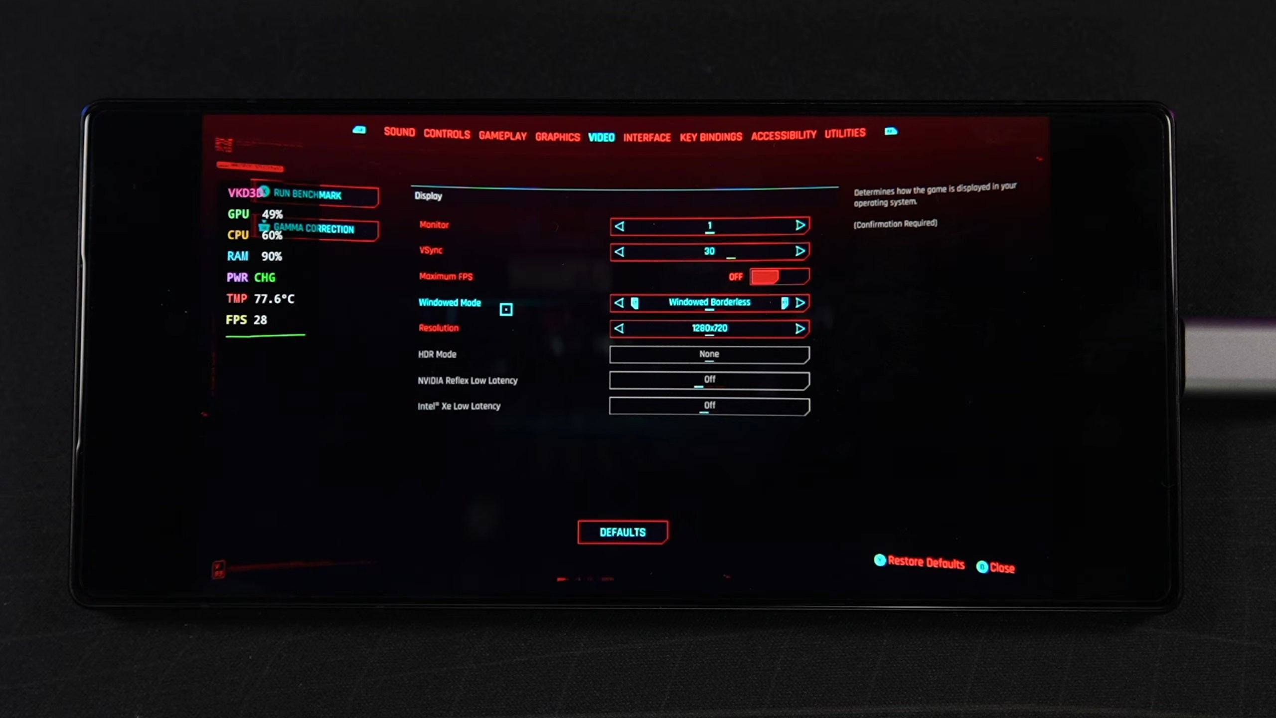 Uten generering av bildefrekvens var ytelsen rundt 25 FPS, og etter å ha aktivert den på nytt, gikk den tilbake til rundt 45 FPS.